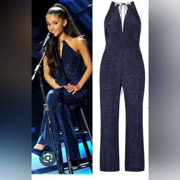 Diane Von Furstenberg Silk Blue Black Silk Swirl Tie V-neck Jumpsuit Size 6 - Picture 4 of 16